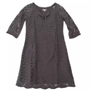 Garnet Hill Size 6 Gray Bohème 3/4 Balloon Sleeve Easy Lace Dress Fit Drawstring